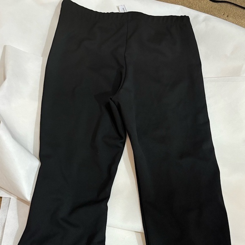 Black flare work pants with elastic waistband